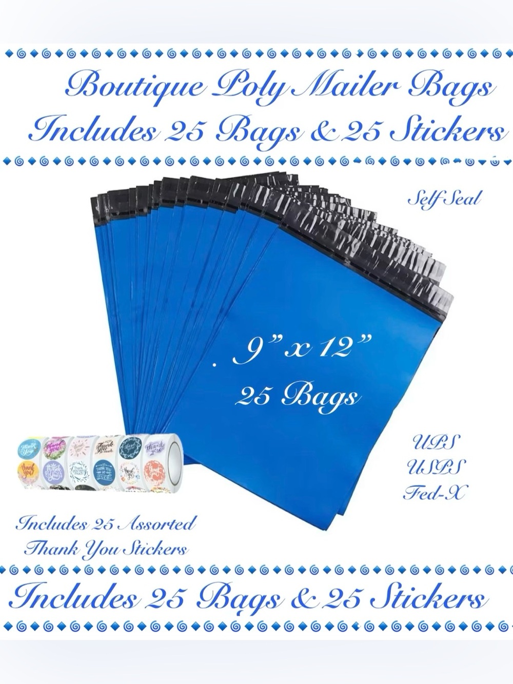 50pcs  Shipping Package 
25-Blue  Poly Mailers
25-Thank You Stickers ⭐️🆕⭐️
